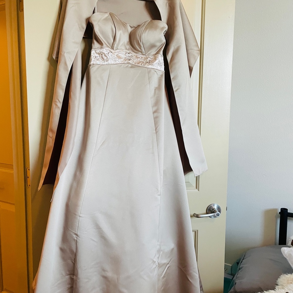 Alexia Custom Satin Wedding or Cocktail Gown with Wrap size 6